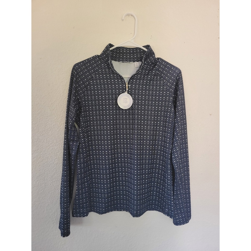 Lady Hagen Womens Small Golf Pullover UV LS 1/4 Zip Navy‎ Club Geo #11